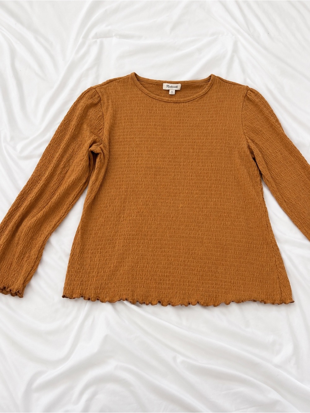 Roolee Textured Long Sleeve Top in Rust